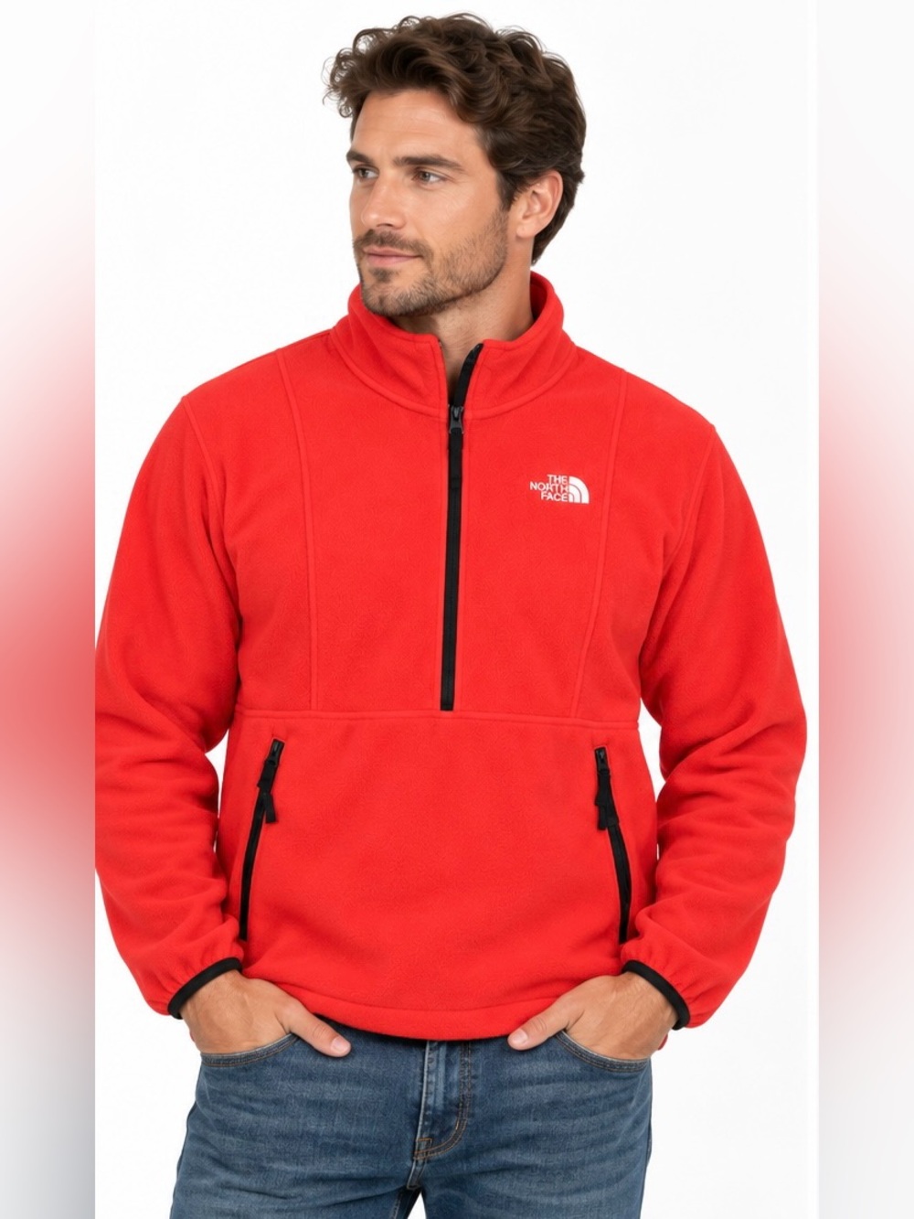 The North Face TKA Attitude Mens L Brilliant Coral 1/4 Zip Fleece Pullover